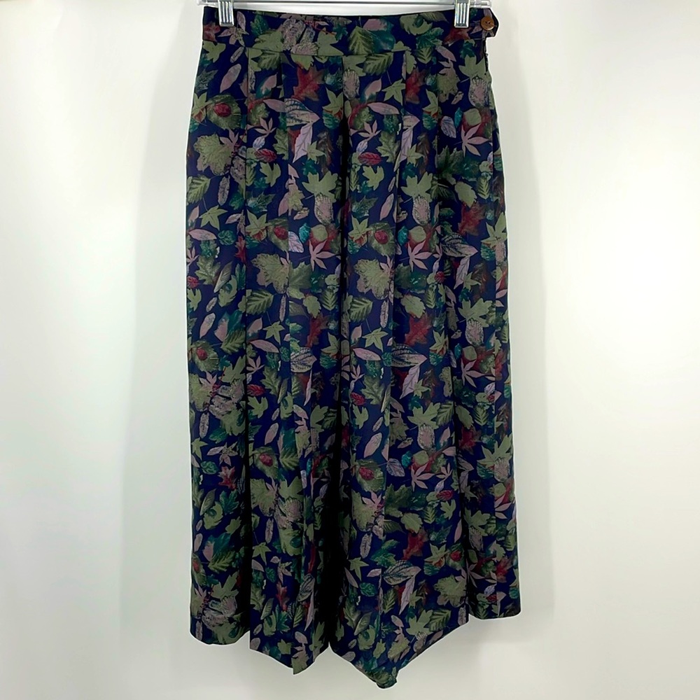 Vintage 90s Geiger Austria Wool Leaf Print Pleated Midi Skirt Size 36 (S/M)